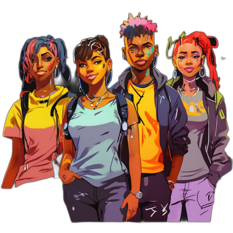 Illustration von zukunftsorientierten Studenten, angelehnt an den Cyberpunk-Stil