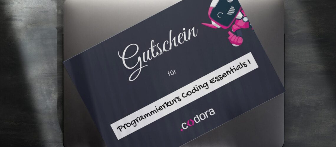Geschenkgutschein von codora, vorausgefüllt mit dem Programmierkurs Coding Essentials I